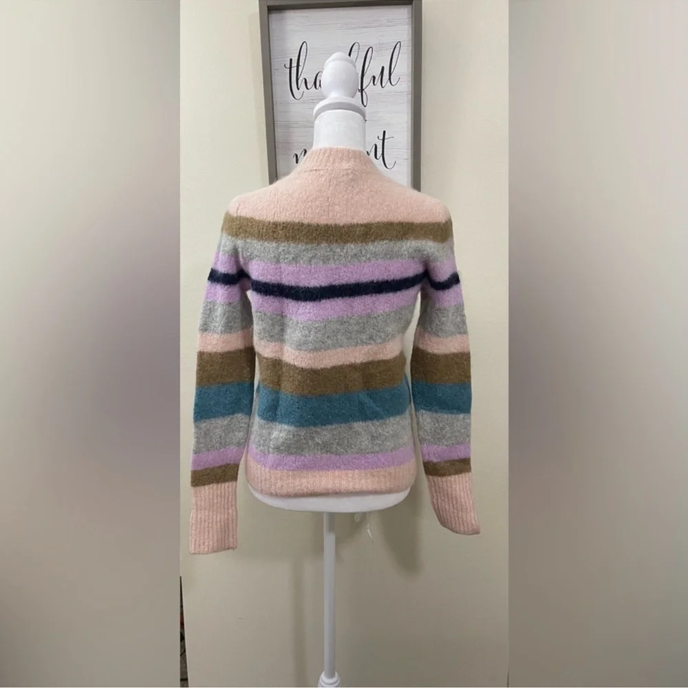 J Crew Point Sur Alpaca Wool Sweater Pink Rainbow Striped Crew Neck Soft Small